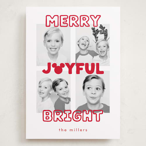 This is a holly berry holiday photo cards with standard by AK Graphics called disney's mickey quad squad printing on recycled smooth signature in grand