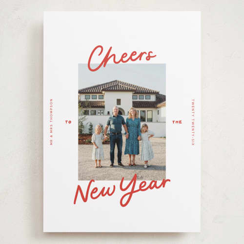 This is a holly berry holiday photo cards with standard by Abbigail Lim called a simple cheers printing on recycled smooth signature in grand