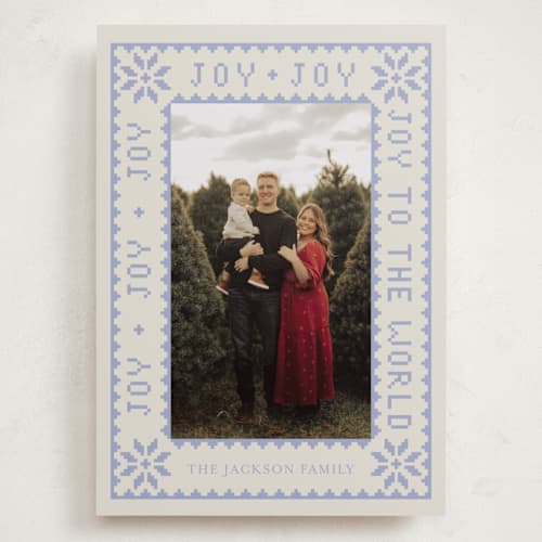 This is a periwinkle holiday photo cards with standard by Annie Chan called endless joy printing on recycled smooth signature in grand