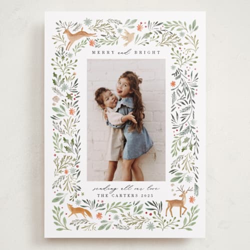 This is a cypress holiday photo cards with standard by Hannah Williams called festive woodland forest printing on recycled smooth signature in grand