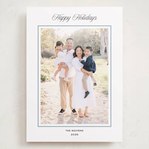 This is a sky holiday photo cards with standard by Annie Shapiro called heath printing on recycled smooth signature in grand