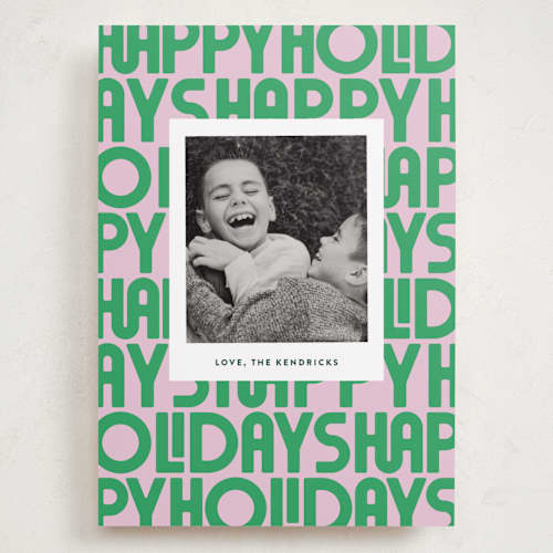 This is a candy holiday photo cards with standard by Up Up Creative called letters printing on recycled smooth signature in grand