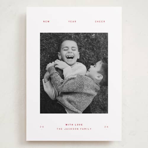 This is a santa suit holiday photo cards with standard by Blustery August called struffoli printing on recycled smooth signature in grand