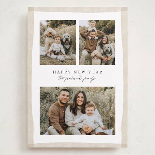 This is a wool holiday photo cards with standard by Jackie Crawford called watercolor border frame printing on recycled smooth signature in grand