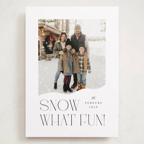 This is a ink holiday photo cards with standard by Olivia Raufman called snow what fun printing on recycled smooth signature in grand