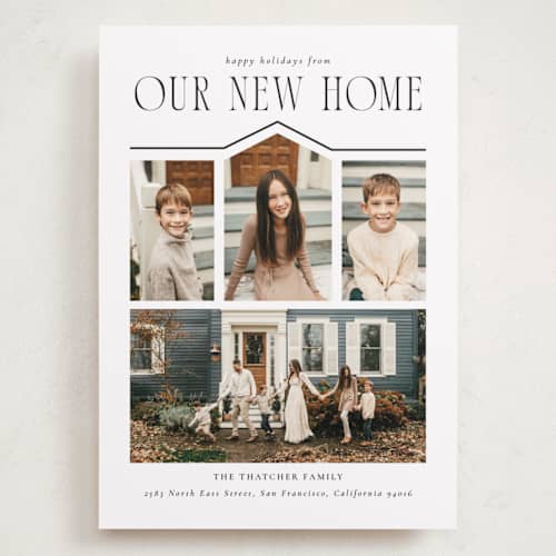 This is a snow holiday photo cards with standard by Angela Garrick called we moved printing on recycled smooth signature in grand