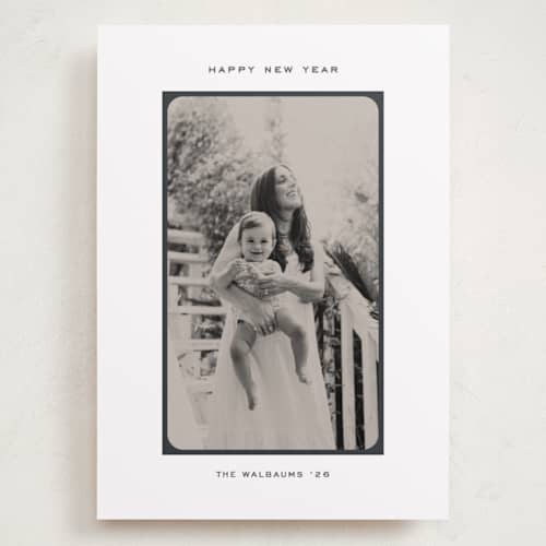 This is a raven holiday photo cards with standard by Creo Study called simple border printing on recycled smooth signature in grand