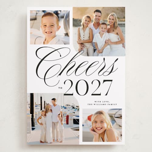 This is a snow holiday photo cards with standard by Owl and Toad called four cheers printing on recycled smooth signature in grand