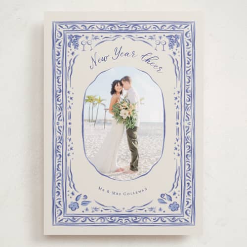 This is a blue jay holiday photo cards with standard by Lucrecia Caporale called cheerful frame printing on recycled smooth signature in grand