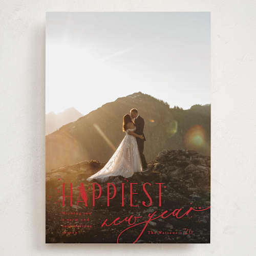 This is a berry holiday photo cards with standard by Anastasia Makarova called so merrier together printing on recycled smooth signature in grand