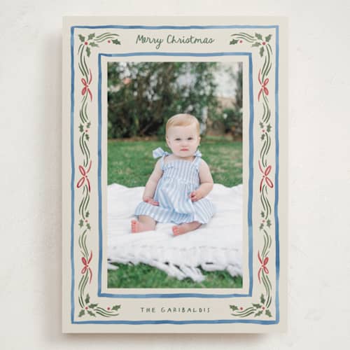 This is a porcelain holiday photo cards with standard by Chris Griffith called holiday gingham printing on recycled smooth signature in grand