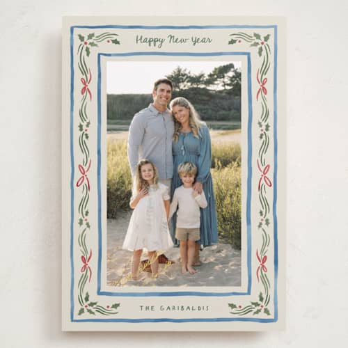 This is a porcelain holiday photo cards with standard by Chris Griffith called holiday gingham printing on recycled smooth signature in grand
