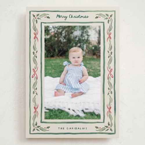 This is a fir holiday photo cards with standard by Chris Griffith called holiday gingham printing on recycled smooth signature in grand