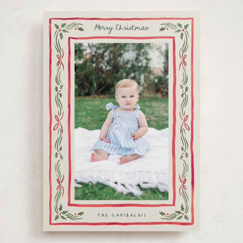 This is a cherry holiday photo cards with standard by Chris Griffith called holiday gingham printing on recycled smooth signature in grand