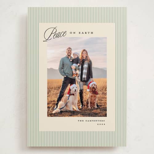 This is a pine holiday photo cards with standard by Creo Study called heavenly peace printing on recycled smooth signature in grand