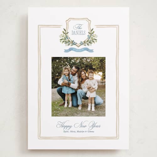 This is a blue jay holiday photo cards with standard by Melanie Kosuge called glen garden printing on recycled smooth signature in grand