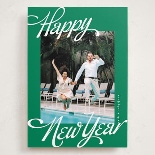 This is a seagreen holiday photo cards with standard by Phrosné Barwood called so retro printing on recycled smooth signature in grand