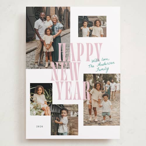 This is a bubblegum holiday photo cards with standard by Cass Loh called modern collage printing on recycled smooth signature in grand