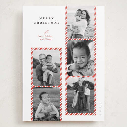 This is a peppermint holiday photo cards with standard by Carrie ONeal called peppermint strip printing on recycled smooth signature in grand