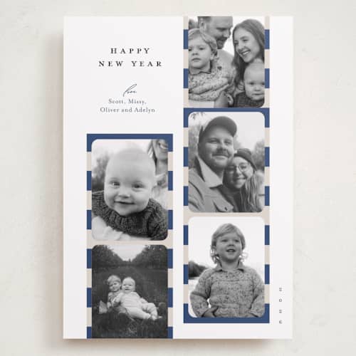 This is a cape cod holiday photo cards with standard by Carrie ONeal called peppermint strip printing on recycled smooth signature in grand