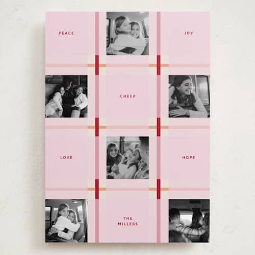 This is a strawberry holiday photo cards with standard by Inkblot Design called plaid squared printing on recycled smooth signature in grand