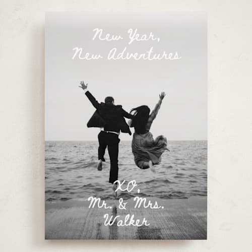 This is a winter holiday photo cards with standard by Alethea and Ruth called new adventure xo's printing on recycled smooth signature in grand