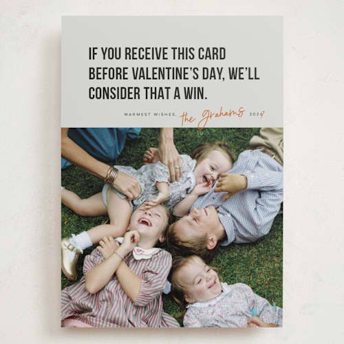 This is a tangerine holiday photo cards with standard by Karen Glenn called new year win printing on recycled smooth signature in grand