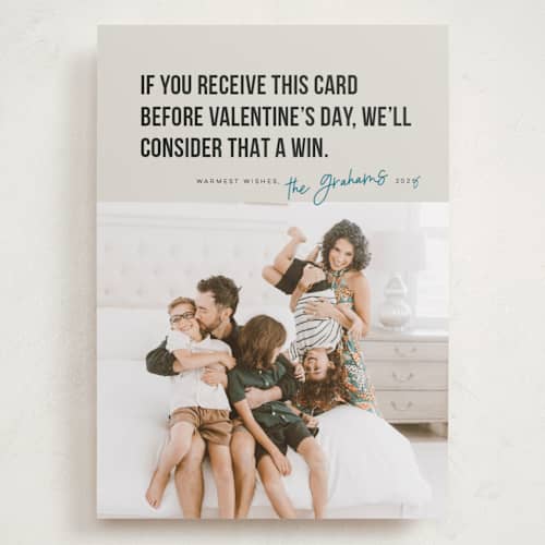 This is a denim holiday photo cards with standard by Karen Glenn called new year win printing on recycled smooth signature in grand