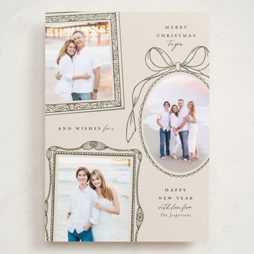 This is a olive holiday photo cards with standard by Meagan Christensen called victorian printing on recycled smooth signature in grand