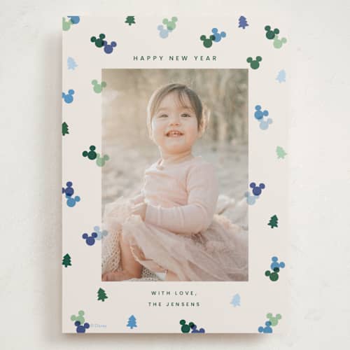 This is a ice holiday photo cards with standard by Ellen Schlegelmilch called disney's mickey confetti printing on recycled smooth signature in grand