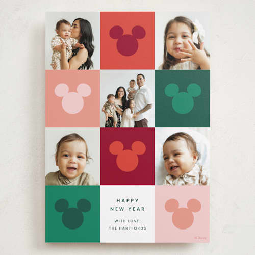 This is a cranberry holiday photo cards with standard by Ellen Schlegelmilch called vibrant disney mickey printing on recycled smooth signature in grand