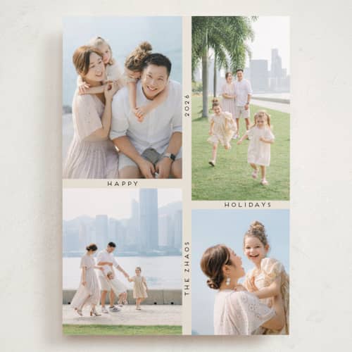 This is a ecru holiday photo cards with standard by Morgan Kendall called grid printing on recycled smooth signature in grand