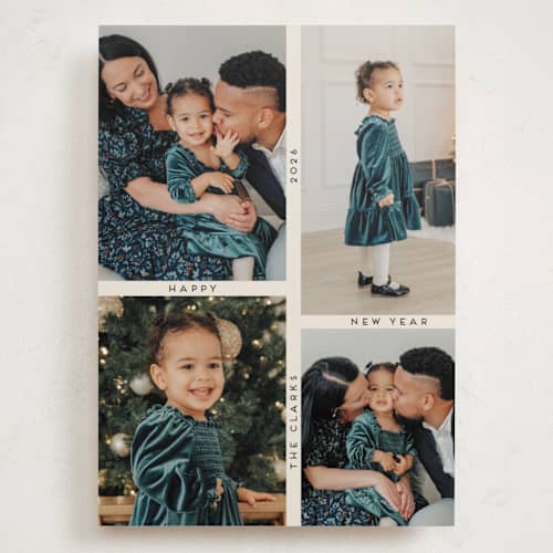 This is a ecru holiday photo cards with standard by Morgan Kendall called grid printing on recycled smooth signature in grand