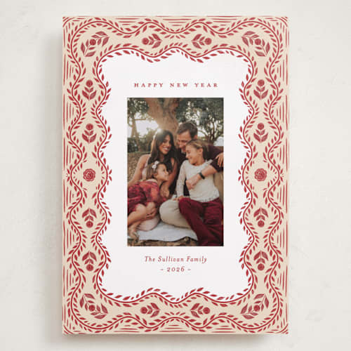 This is a peppermint holiday photo cards with standard by Julie Murray called cottage scallop printing on recycled smooth signature in grand