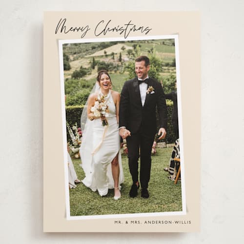 This is a latte holiday photo cards with standard by Alicia Schultz called dated snapshot printing on recycled smooth signature in grand