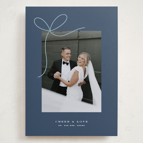 This is a blue spruce holiday photo cards with standard by Yuliya Evseeva called little bow printing on recycled smooth signature in grand