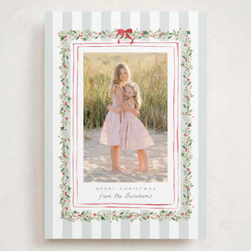 This is a winter mint holiday photo cards with standard by Everett Paper Goods called coastal garland printing on recycled smooth signature in grand