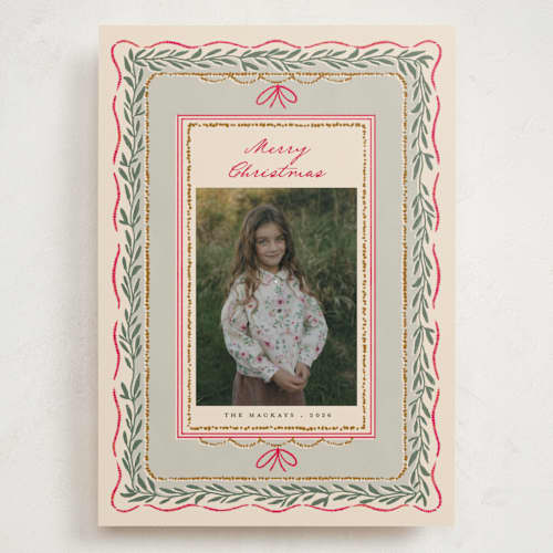 This is a wreath holiday photo cards with standard by Leia Matt called rustic romance printing on recycled smooth signature in grand