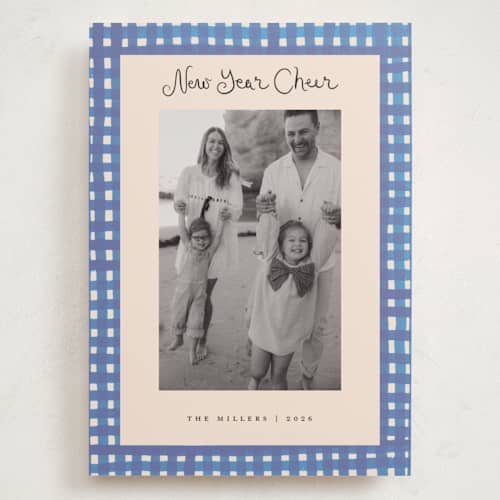 This is a ocean holiday photo cards with standard by Teju Reval called bold gingham printing on recycled smooth signature in grand