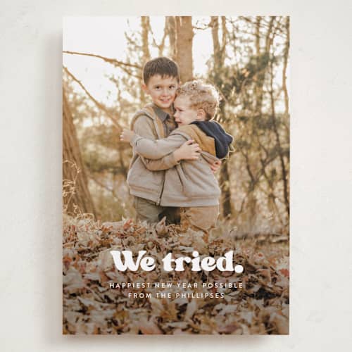 This is a snowy night holiday photo cards with standard by Itsy Belle Studio called we tried. printing on recycled smooth signature in grand