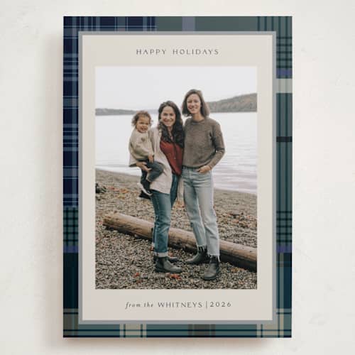 This is a sea holiday photo cards with standard by Makewells called antiqued plaid printing on recycled smooth signature in grand