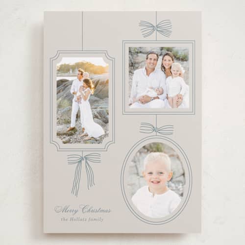 This is a champagne holiday photo cards with standard by Baumbirdy called bows printing on recycled smooth signature in grand