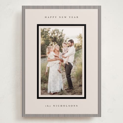 This is a linen holiday photo cards with standard by Kelly Schmidt called striped border printing on recycled smooth signature in grand