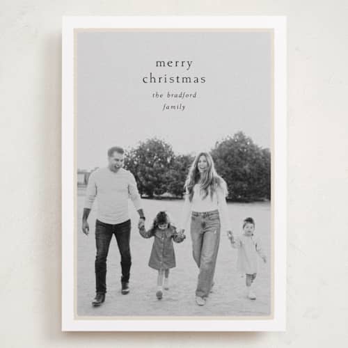 This is a snow holiday photo cards with standard by Robert and Stella called halford printing on recycled smooth signature in grand