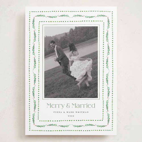 This is a elf shoes holiday photo cards with standard by Erika Firm called nostalgic ribbon border printing on recycled smooth signature in grand