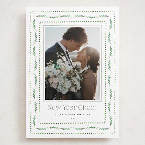 This is a elf shoes holiday photo cards with standard by Erika Firm called nostalgic ribbon border printing on recycled smooth signature in grand