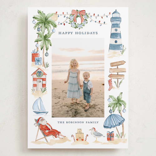 This is a sea salt holiday photo cards with standard by Sarah Knight called beach holidays printing on recycled smooth signature in grand