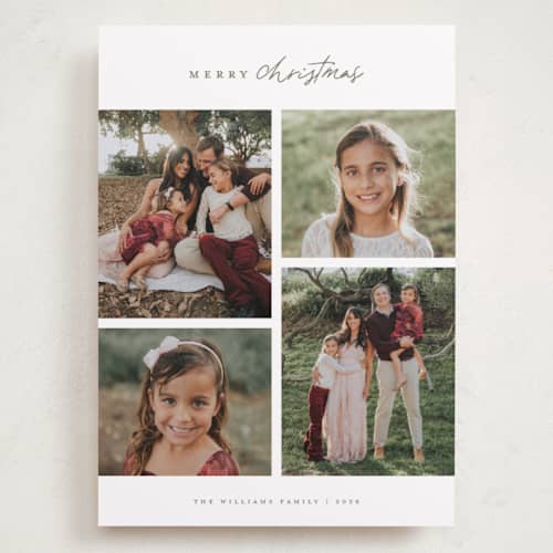 This is a eucalyptus holiday photo cards with standard by Wildfield Paper Co called happy holiday printing on recycled smooth signature in grand