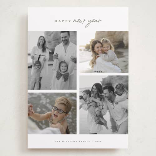 This is a eucalyptus holiday photo cards with standard by Wildfield Paper Co called happy holiday printing on recycled smooth signature in grand