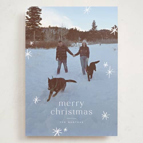 This is a snow holiday photo cards with standard by Wildfield Paper Co called twinkle! printing on recycled smooth signature in grand